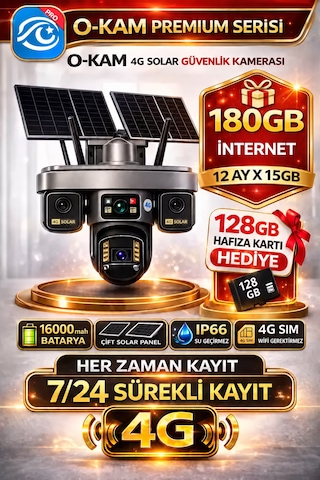 O-kam Ok335 Premium Serisi 12mp 4 Kameralı 4g Çift Solar Panel Gece Görüş 180gb 12ayx15gb İnternet +128gb Hafıza Akıllı Kamera