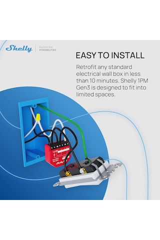 Shelly 1pm Gen3 / Wlan Röle Şalteri, Akım Ölçümlü, 16 A, Işık Kontrolü, Garaj Kapısı Açacağı, Alexa Goog Genel