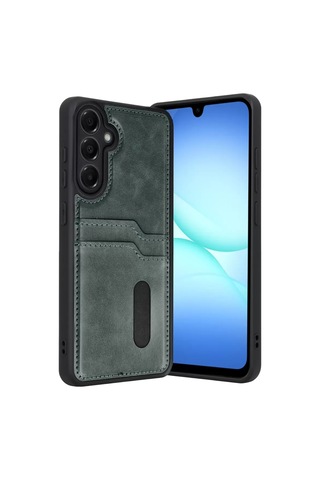Samsung Galaxy A57 5g Sara Kartvizitli Deri Kılıf - Yeşil renkli