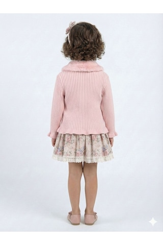 Xo Kids Kız Çocuk Çiöekli Elbise + Kürk Yakalı Bolero 1-5 Yaş 4741 Pembe