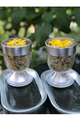 Gümüş Varak Bant Sunumluk Sosluk Çerezlik Ve Tabak Cam 2'li Set