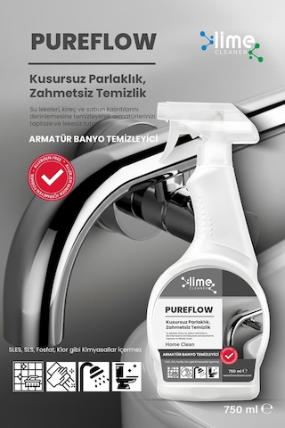 Lime Cleaner Pureflow Armatür Banyo Temizleyici Kireç Ve Leke Sökücü 3 x 750 ML
