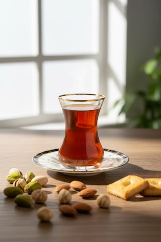 6 Kişilik Çizgili Desen Porselen Altın Yaldızlı Çay Takımı 12 Parça Beyaz