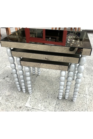 Zigon Sehpa ELMA Model Beyaz Parlak Beyaz Ayna Kaplama Tabla Ahşap Kayın Torna Ayak  El Yapım