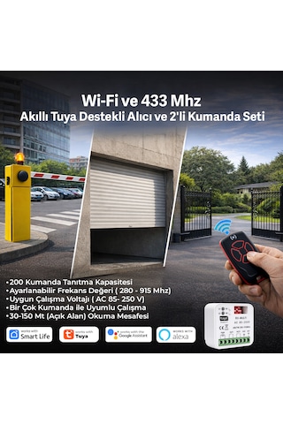 Alpsmart As865s Wi-fi Ve 433 Mhz Akıllı Tuya Destekli Alıcı Ve 2'li Kumanda Seti