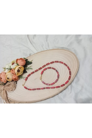 Kırmızı Kolye Ve Bileklik Takı Seti Kırmızı