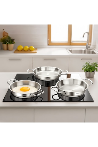 Nehir Silver Çelik 3 Parça İtalyan Omlet Sahan Seti 16-18-20 Cm Gri