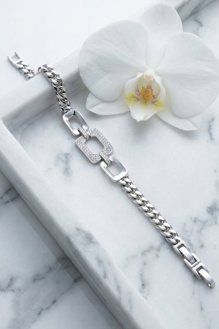 Valmont Accessories Xuping 17+2 Cm Ayarlanabilir Taşlı Gümüş Renk Zincirli Taşlı Kadın Çelik Bileklik