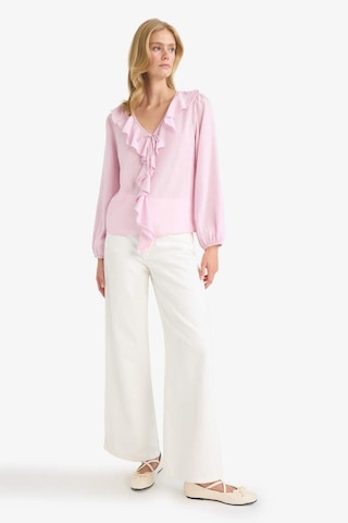 Defacto Regular Fit V Yaka Volanlı Pamuklu Uzun Kollu Bluz F9336ax25aupn96 Pembe