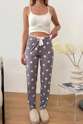 Giysa Kadın Beli Lastikli Kalp Desenli Pijama Altı Gri - 26y 4522