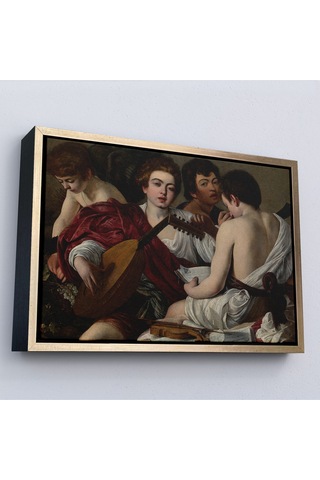 Ahşap Çerçeveli Caravaggio - Müzisyenler Tablo - The Musicians-7144