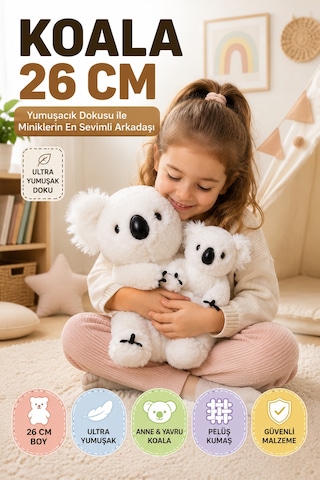 26 Cm Beyaz Anne Ve Yavru Koala Peluş Oyuncak Yumuşak Dekoratif Çocuk Odası Uyku Arkadaşı
