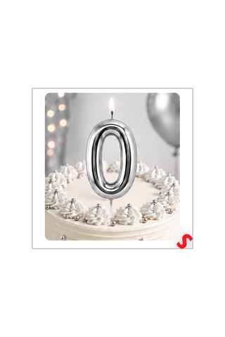0 Rakam Mum Gümüş - 10 Cm