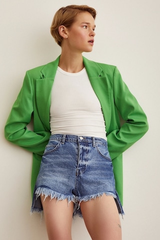 Never More Pensli Jean Şort Etek Mavi