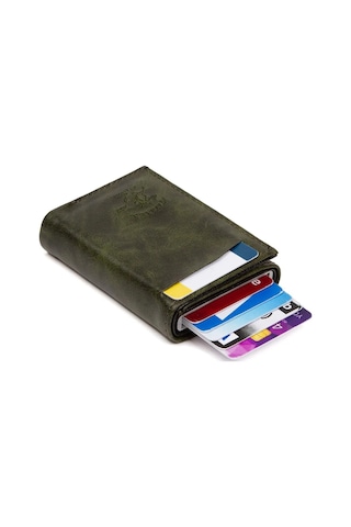 Tuldar Erkek Rfıd Otomatik Çekim Koruyucu Mekanizmalı Kağıt Para Bölmeli Hediyelik Kartlık Cüzdan Tul601 - Haki