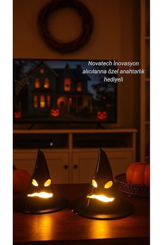 Korku Şapka Figürlü Pilli Mum İle Kullanım Dekoratif 2 Li Aksesuar Masaüstü Obje Halloween Süs