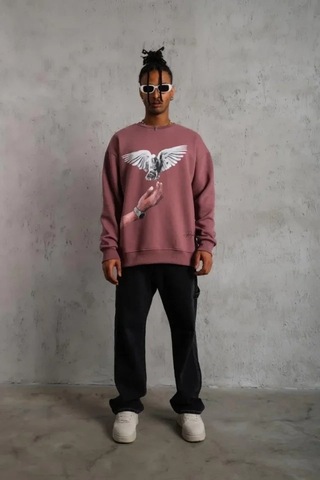 Vexor Erkek Güvercin Baskılı Sweatshirt - Gül Kurusu Gülkurusu