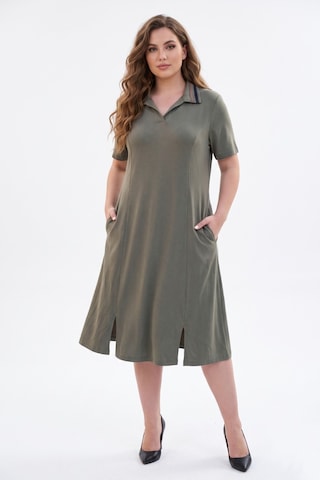 Wearon Kadın Polo Yaka Kısa Kol Likralı Elbise 7386 Bgl-st05664 Haki