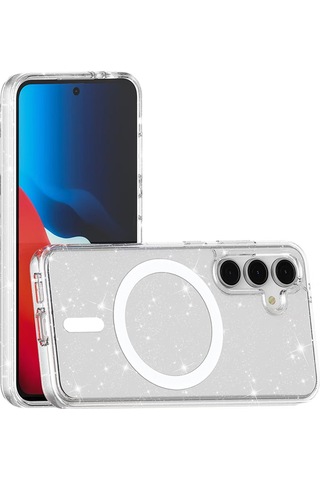 Galaxy S24 Fe Kılıf M-safe Şarj Özellikli Parlayan Simli Saydam Renkli Zore Allstar Kapak Seffaf