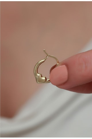 14 Ayar Altın Mini Kalpli Halka Küpe Sarı Altın