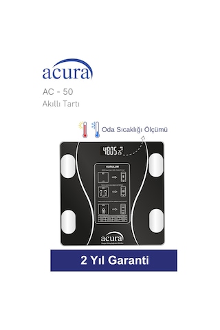 Acura Ac-50 Ce Onaylı Yağ, Su, Kas Ve Kilo Ölçer Akıllı Tartı