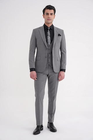 Efor Slim Fit Çift Yırtmaç Ekoseli Esnek Yünlü Yelekli Klasik Füme Takım Elbise Tk 934 Füme