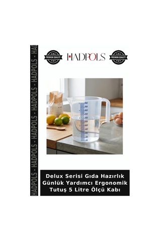 Delux Serisi Gıda Hazırlık Günlük Yardımcı Ergonomik Tutuş 5 Litre Ölçü Kabı Şeffaf