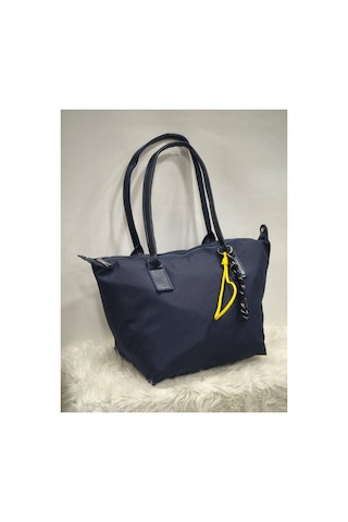 Shıkırtı Geniş Hacimli Uzun Saplı Günlük Ve Spor Kullanım Suya Dayanıklı Kumaş İp Charm Kadın Omuz Çantası 40cm X 25cm Lacivert