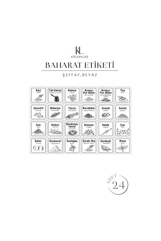 Kitchen Life 12 Adet Etiketli Antrasit Baharatlık Seti -550 Ml - 12 Li Saklama Kabı Seti