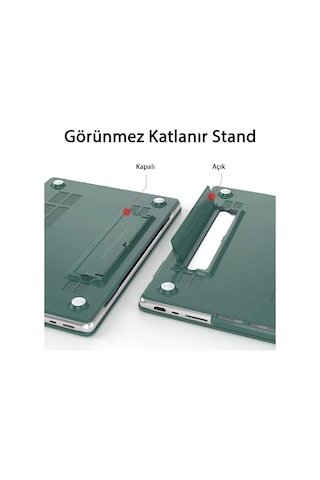 Apple Uyumlu MacBook Air 13.6" M2-m3 Çip 2022/2024 A2681 A3113 Standlı Şeffaf İz Bırakmayan Koruyucu Kapak
