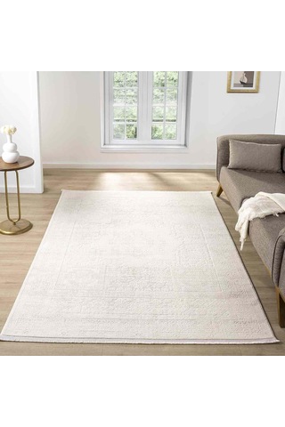 Minimal Krem Eskitme Desenli Halı - Mk12004krs