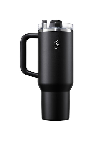 Lurch Big Cup 1.2 L, Paslanmaz Çelik Termos - Uzatılabilir Pipetli, Çift Cidarlı, Sızdırmaz Mat Siyah