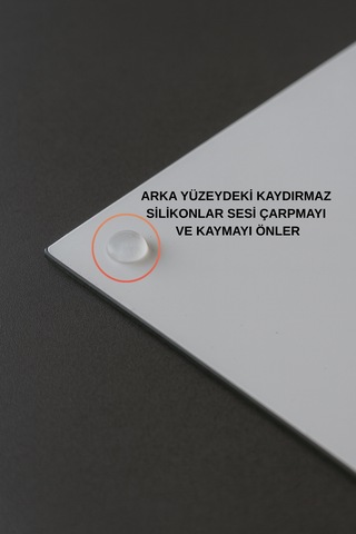 Cam Kesme Tahtası Büyük Boy 38x28 Mermer Desen, Kaymaz Silikon Ayaklı Beyaz