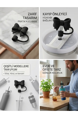 Coquette Estetiği Stanley Quencher Uyumlu Fiyonk Pipet Koruyucu Toz Önleyici - Kurdele Pipet Kapağı ve Aksesuarı