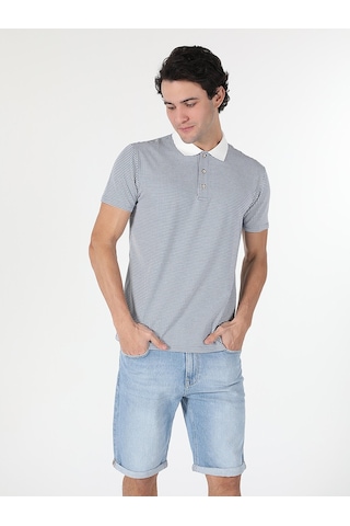 Colin'S Regular Fit Polo Yaka Kareli Erkek Mavi Kısa Kol Tişört Cl1059258_Q1.V1_Ble Mavi