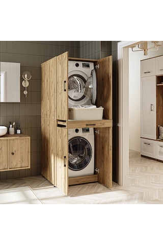 Banyo Dolabı Kapaklı Çamaşır Ve Kurutma Makine Dolabı 70x185 Cm Atlantik Çam