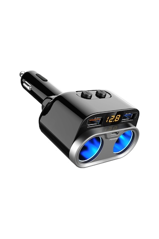 Springsun 150w Araba Şarj Cihazı, Çift Sigara Fıçısı Ve 3 Usb Portu Qc3.0/pd , Bağımsız Anahtarlar, Gerilim Monitörü, 12v/24v Evrensel, Siyah