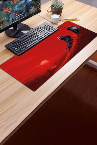 Sonictouch Klavye Mousepad 32x70cm Dikişsiz Pürüzsüz Sıvı Geçirmez Kaymaz Taban Kızıl Ronin