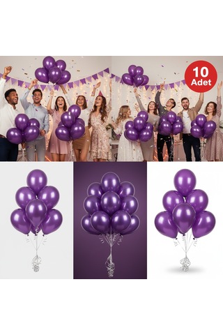10 Adet Mor Parıltılı Metalik Balonlar Parti & Kutlama Paketi Diğer