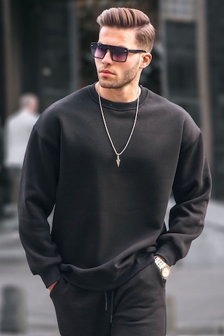 Madmext Siyah Bisiklet Yaka Oversize Şardonlu Basic Erkek Sweatshirt 6048-siyah Siyah