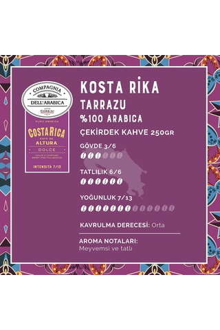 Caffe Corsini Kosta Rika Altura %100 Arabica Çekirdek Kahve 250 G