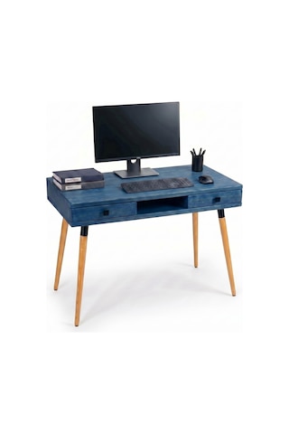 Mobenta Modest Desk: Masif Çalışma & Laptop Masası 2 Çekmece 1 Bölme - 120x60 Ig Mavi