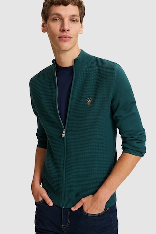 U.S. Polo Assn. Erkek Yeşil Fermuarlı Slim Fit Basic Triko Hırka 50328871-vr060 Eden Green
