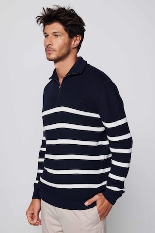 Tudors Erkek Slim Fit Fermuarlı Dik Yaka Çizgili Pamuklu Kazak-28901-multi Çok Renkli