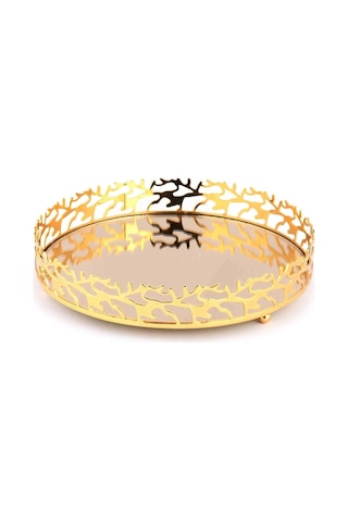 Gold Metal Yuvarlak Tepsi Büyük