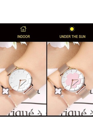 Novahub Pembe Değişen Çiçek Kadın Kol Saati, Hannah Martin, Quartz Hareketli, 14mm Bantlı, 8mm Kasa, Suya Dayanıklı, Paslanmaz Çelik Kemerli, Kadınlar İçin Moda Saat Çok Renkli