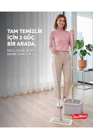 Ceraware Home Care Premium Hijyen Seti Dual System Kare Mop + Pratica Click Mop 2 Mikrofiber Bez 0
