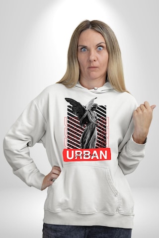 Şehir Sokak Stili Melek Heykeli Kadın Erkek Beyaz Kapüşonlu Sweatshirt Hoodie Beyaz
