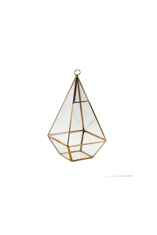 Mutluadim 11X23Cm Cam Fanus Üçgen Terrarium Saksı Metal Çerçeveli