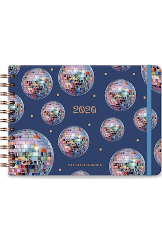 2026 Dikey Haftalık Ajanda Yatay A5 Formda Spiralli Sert Kapak Haftalık Ajanda 21x15 Cm Disco Pembe